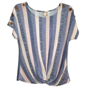 Tru self Striped Blue and Cream Women's Top Size Small NWT!
